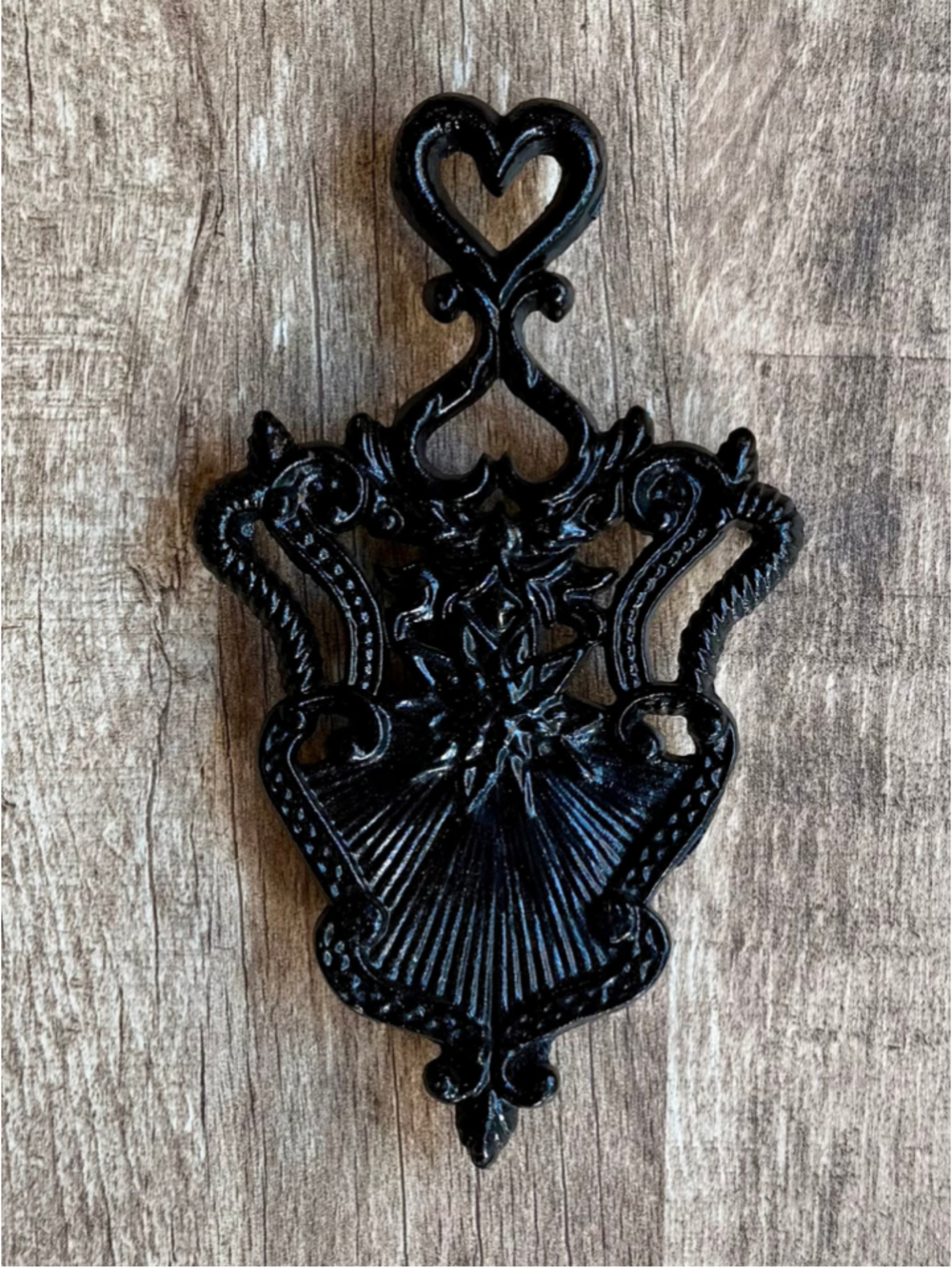Vintage Cast Iron Flatiron Stand Trivet Heart Top Sunburst Urn Wall Decor